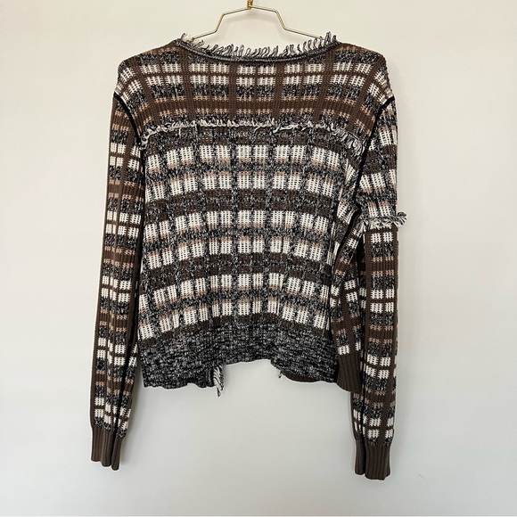 Cabi Classic Fringe 100% Cotton Open Cardigan Sweater Brown Plaid - Picture 7 of 10